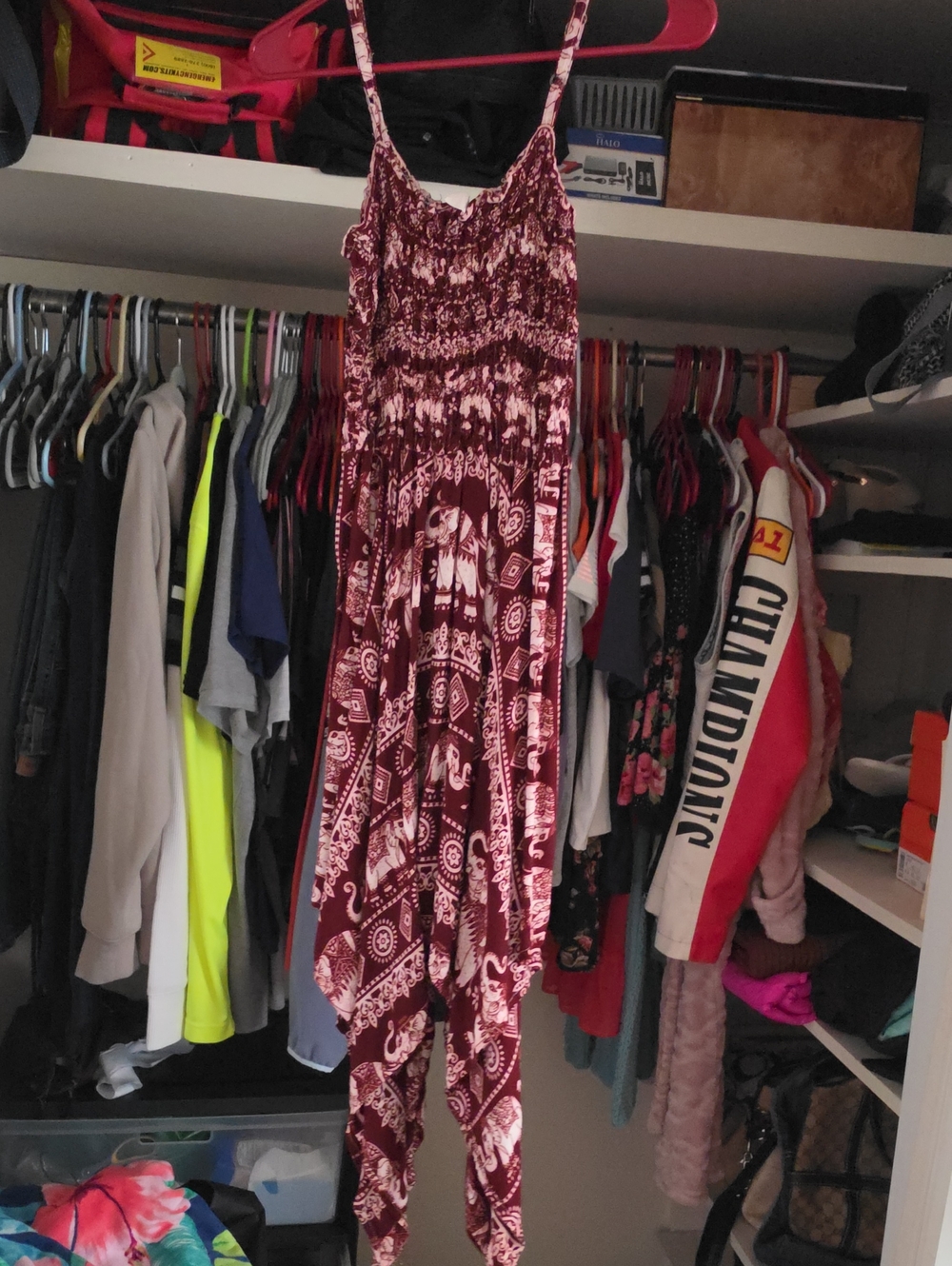 Boho Paisley Spaghetti-Strap Jumpsuit Dress - Burgundy